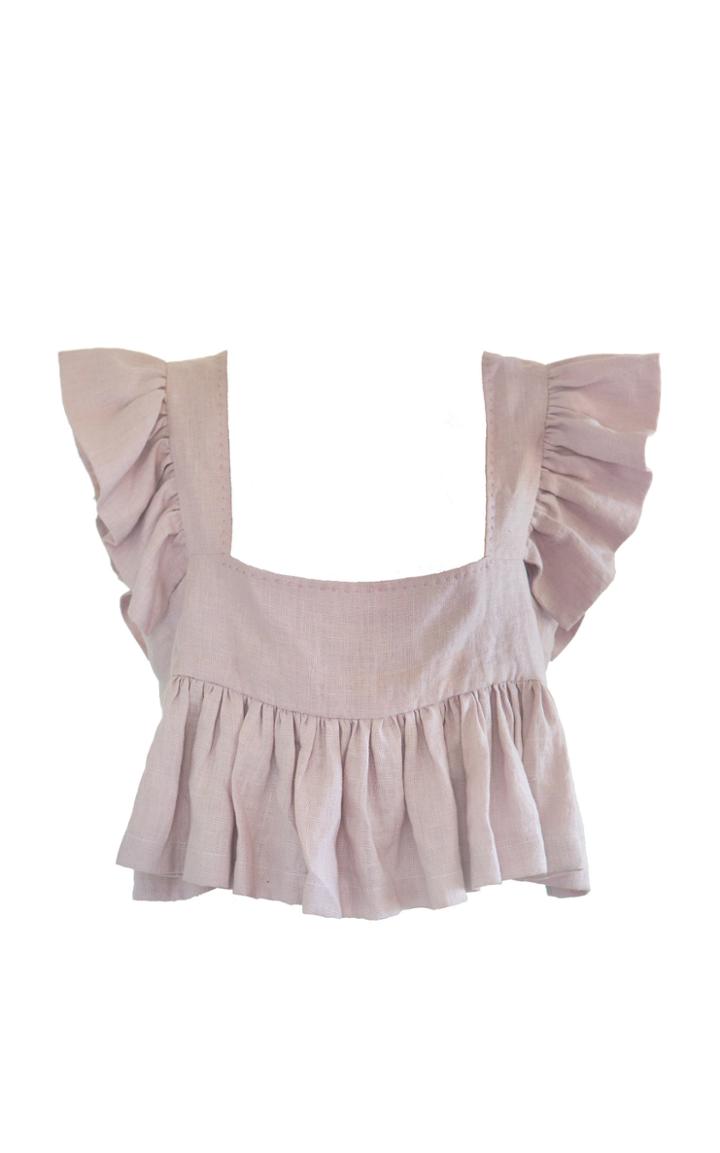 Moda Operandi Alix Of Bohemia Francesca Ruffled Cotton-linen Crop Top