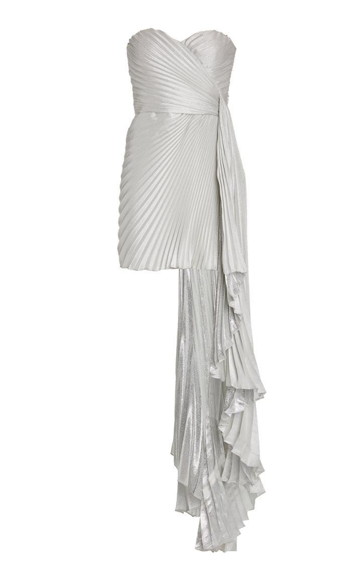 Moda Operandi Semsem Draped Pliss Lam Strapless Mini Dress