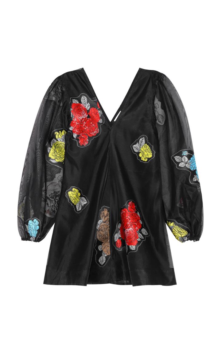 Moda Operandi Ganni Patch Organza Long Sleeve Mini Dress