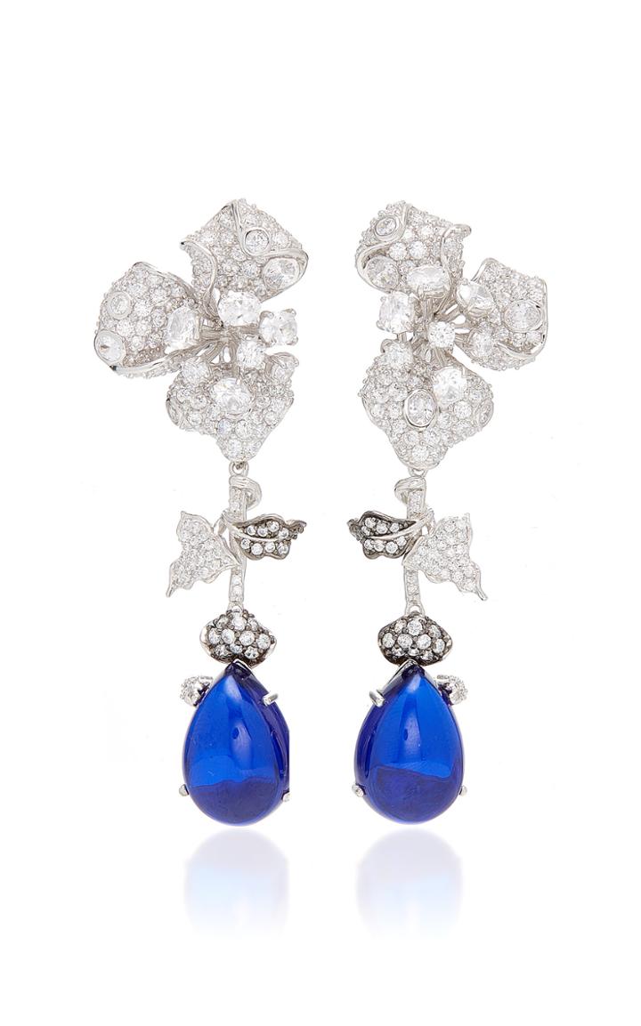 Anabela Chan Orchid 18k White Gold And Sapphire Drop Earrings