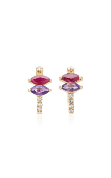 Carolina Neves 18k White Gold Amethyst Ruby And Diamond Earrings