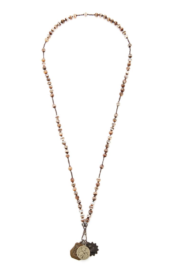 Miracle Icons Brown Faceted Fancy Agate Rosary Symbol Necklace