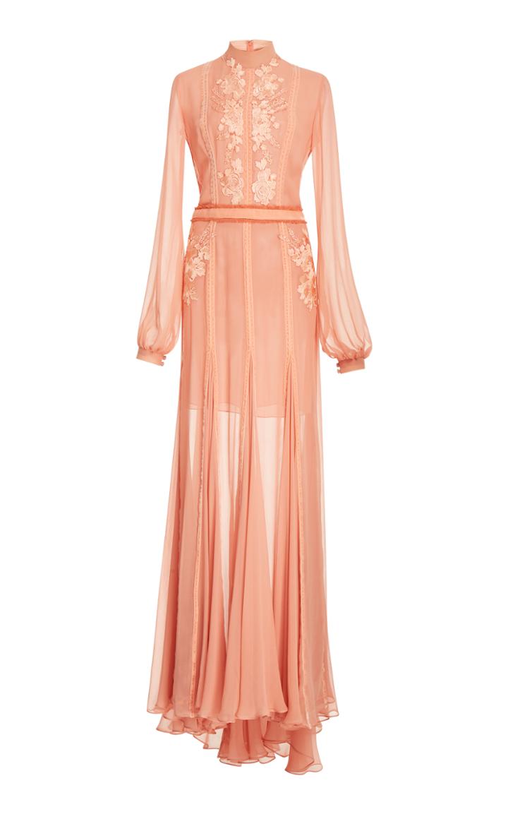 Costarellos Silk Chiffon Long Sleeve Dress