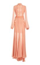 Costarellos Silk Chiffon Long Sleeve Dress