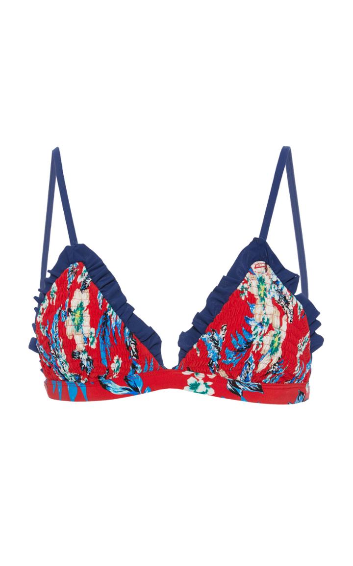 Diane Von Furstenberg Ruffled Printed Triangle Bikini Top