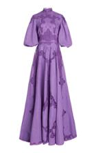 Moda Operandi Costarellos Alessie Belted Lace-detailed Linen-cotton Gown