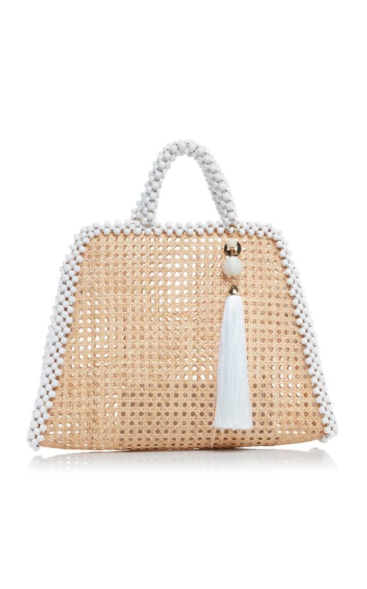 Moda Operandi Rosantica Alida Beaded Wicker Top Handle Bag