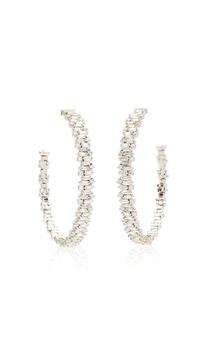 Moda Operandi Suzanne Kalan 18k White Gold Shimmer Hoop Earring
