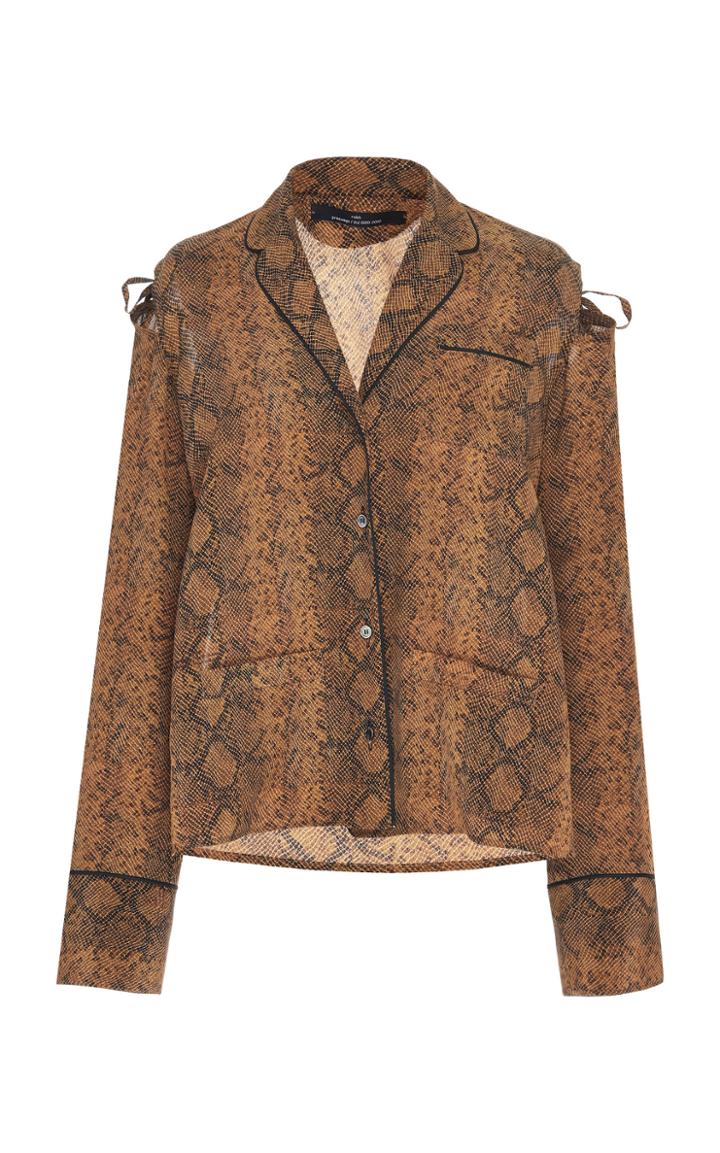 Rokh Split-shoulder Silk Snakeskin Blouse