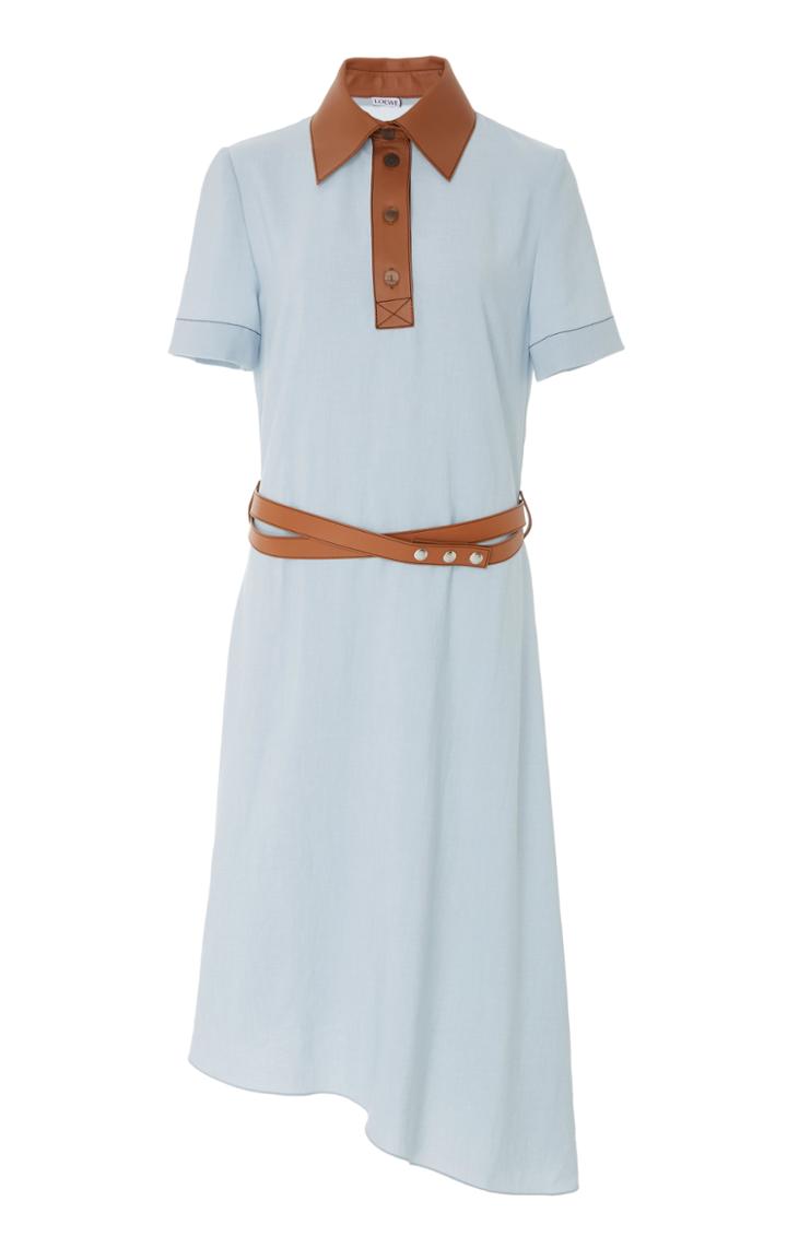 Loewe Leather-trimmed Crepe De Chine Dress