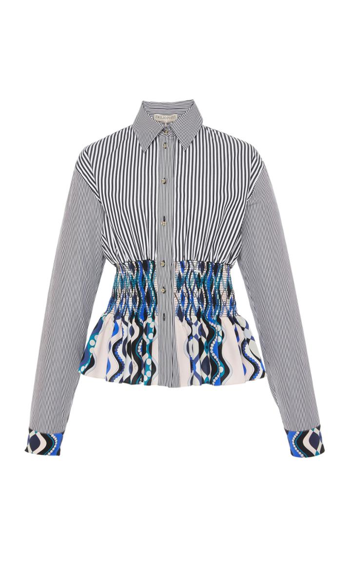 Emilio Pucci Smocked Silk Cotton Shirt