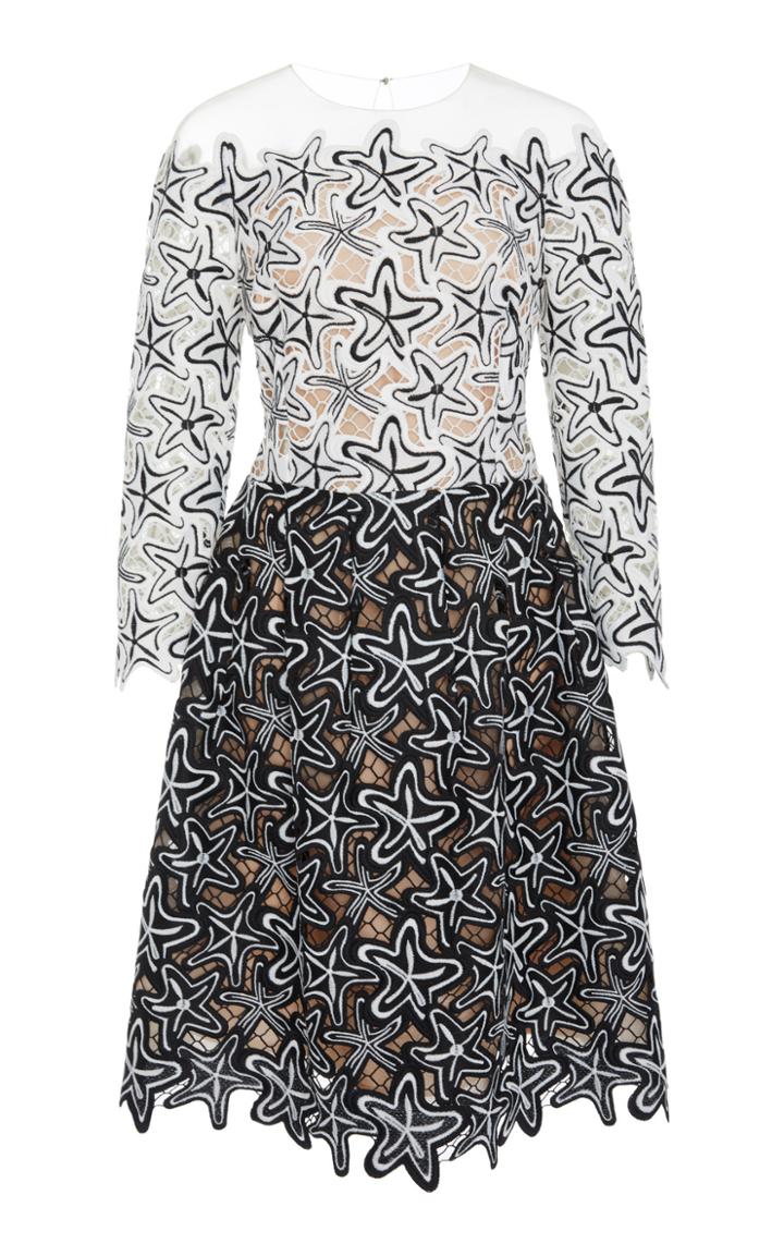 Oscar De La Renta Illusion Guipure Lace Midi Dress