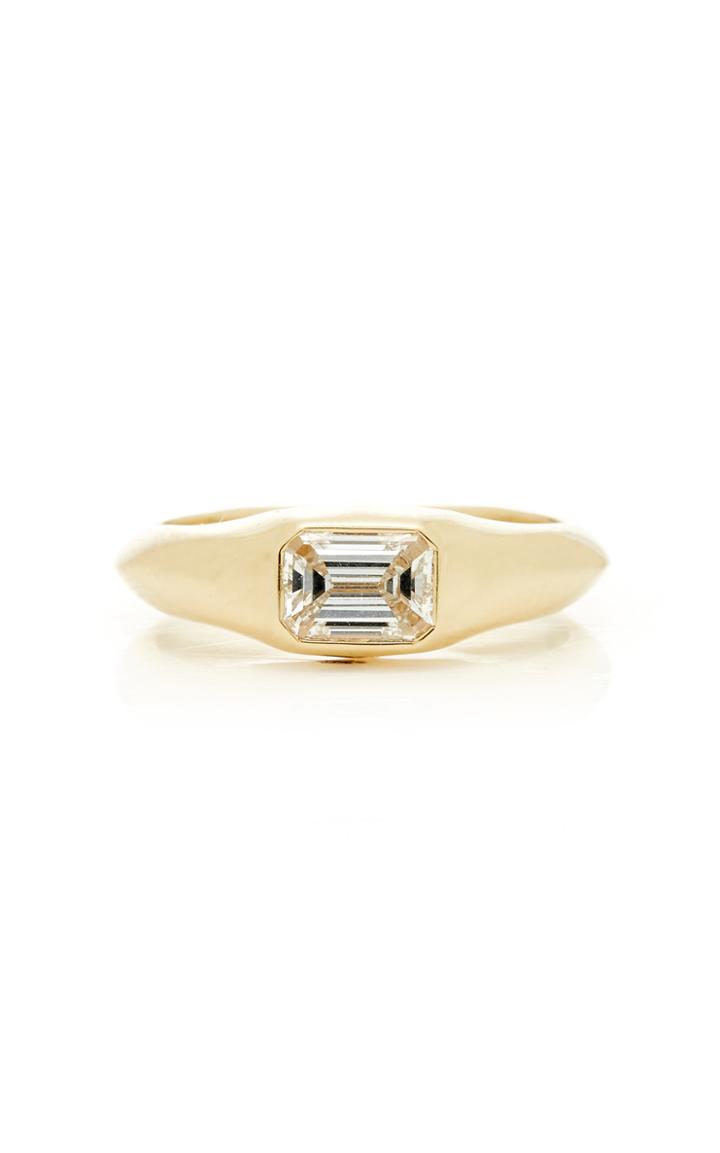 Moda Operandi Lizzie Mandler Emerald Cut Pinky Ring With Round White Diamond