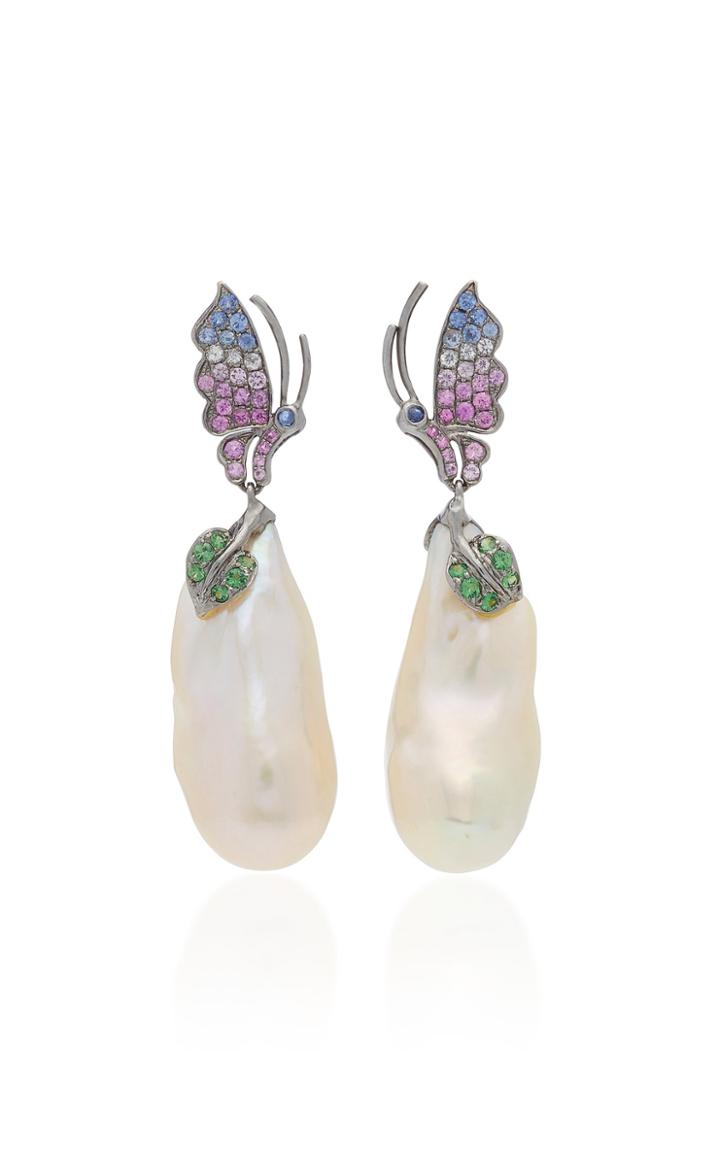 Wendy Yue Pearl And Pink Sapphire Earrings