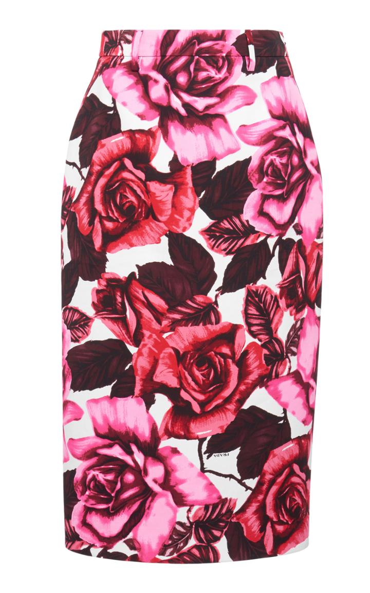 Prada Floral-print Crepe Skirt