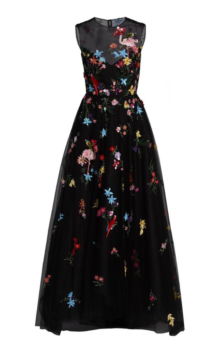 Monique Lhuillier Embroidered Sleeveless Gown