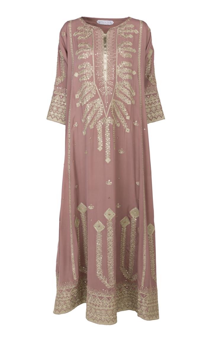 Bthaina Sequin Embroidered Georgette Open Cape Cut Caftan