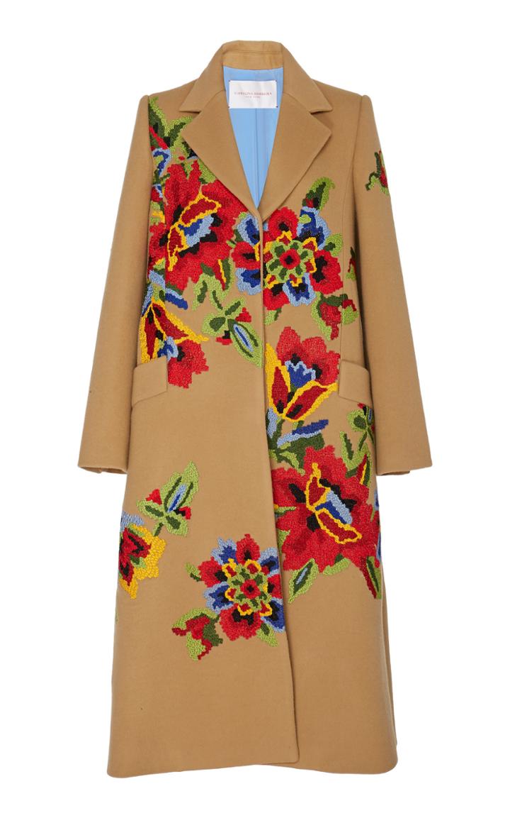 Carolina Herrera Embroidered Wool A-line Coat