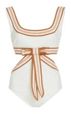 Zimmermann Cutout Striped Bow-detailed Silk Swimsuit