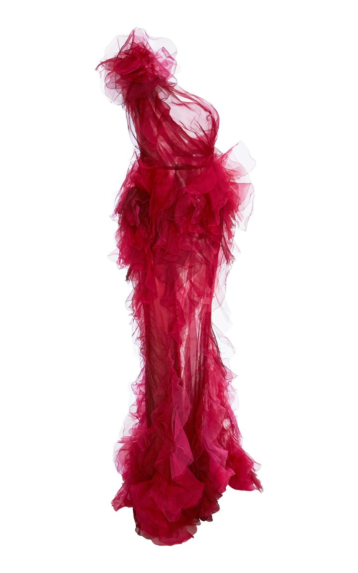 Marchesa One Shoulder Textured Gown