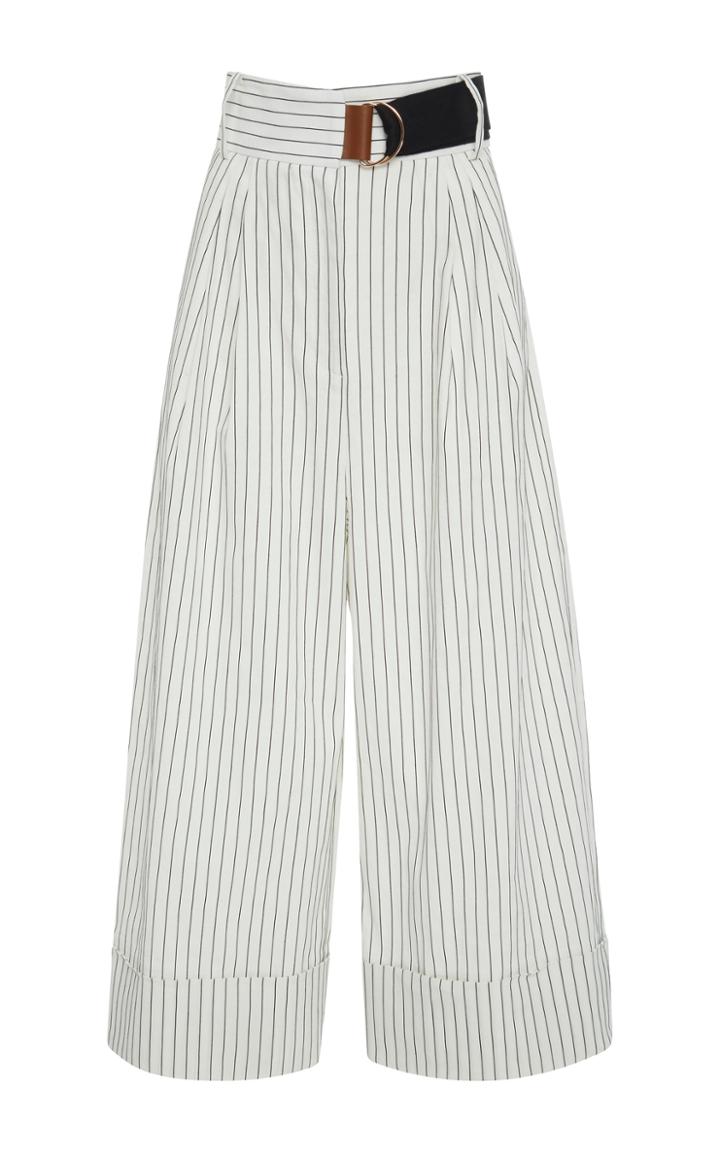 Tibi Cecil Pinstripe Cropped Wide Leg Trousers