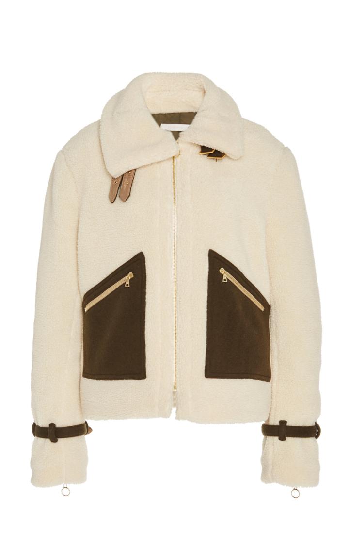 Jonathan Simkhai Sherpa-trimmed Textured Patent Jacket