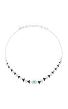 Nikos Koulis V Necklace With Pav White Diamonds Emerald And Black Enamel