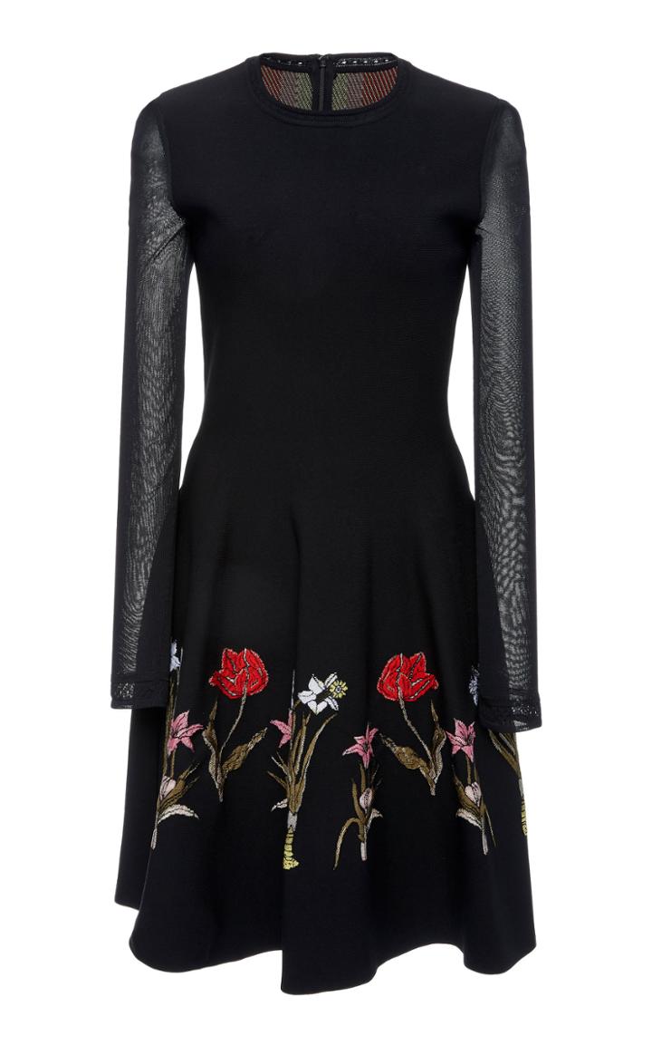 Oscar De La Renta Tulle-paneled Embroidered Cady Midi Dress