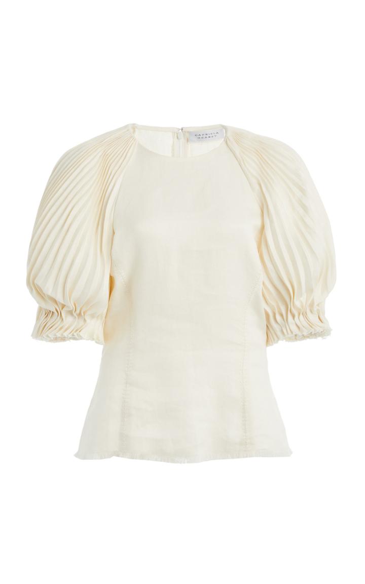Moda Operandi Gabriela Hearst Bonnie Pleated-sleeve Slub Linen Top