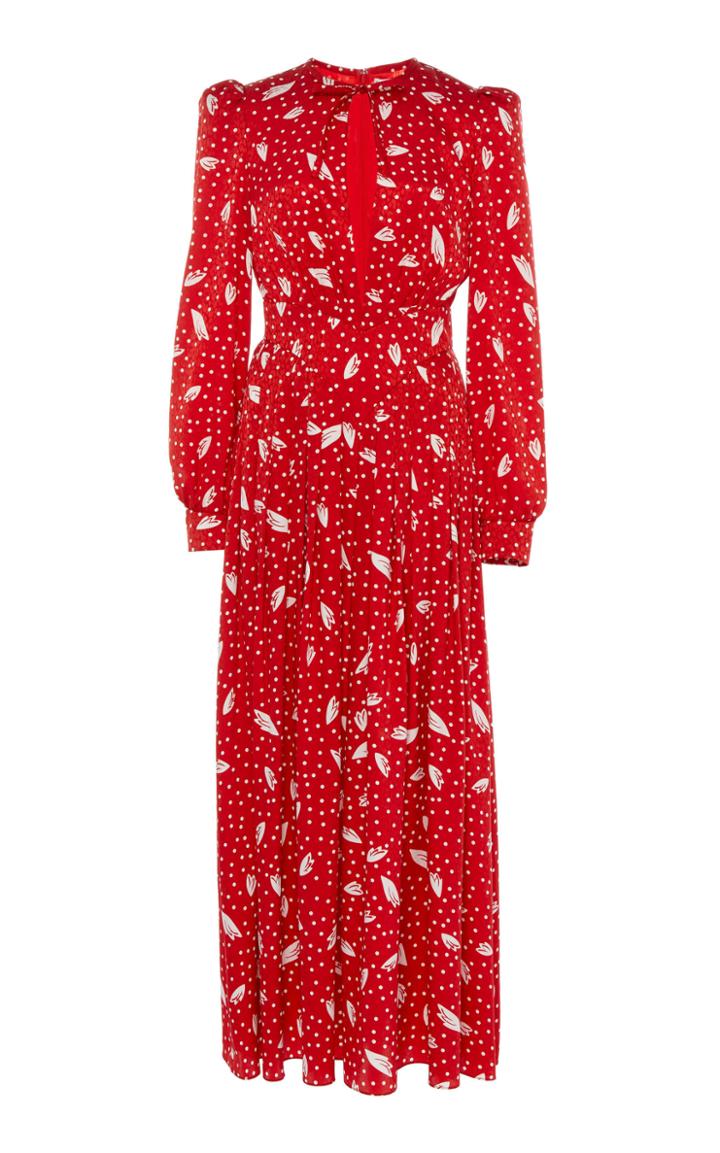 Alessandra Rich Printed Silk Crepe De Chine Midi Dress