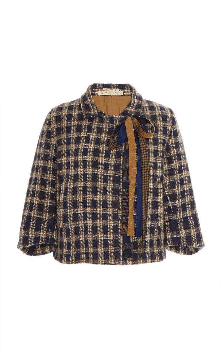 Pro Cropped Embroidered Plaid Wool Jacket