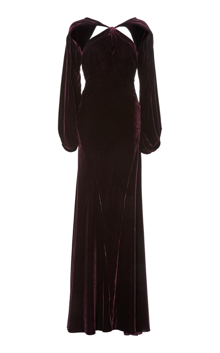 Zac Posen Velvet Draped Sleeve Gown