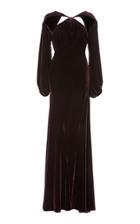 Zac Posen Velvet Draped Sleeve Gown