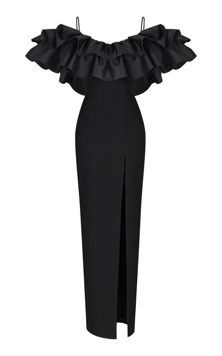 Rasario Ruffled Off-the-shoulder Crepe Gown