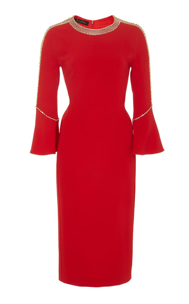 Jenny Packham Debo Embellished Knee Length Crepe Dress