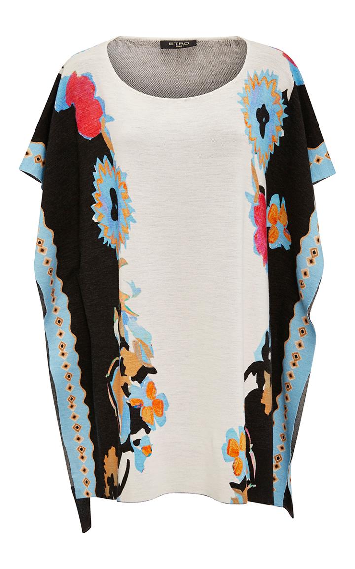 Etro Floral Border Knit Poncho
