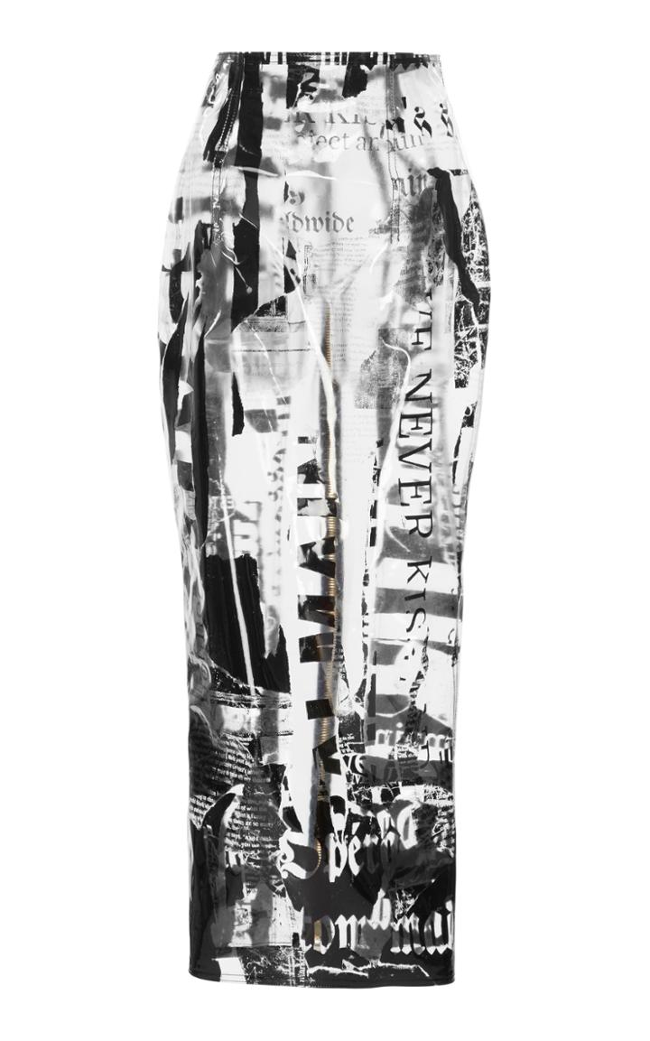 Balmain Transparent Newspaper Pencil Skirt