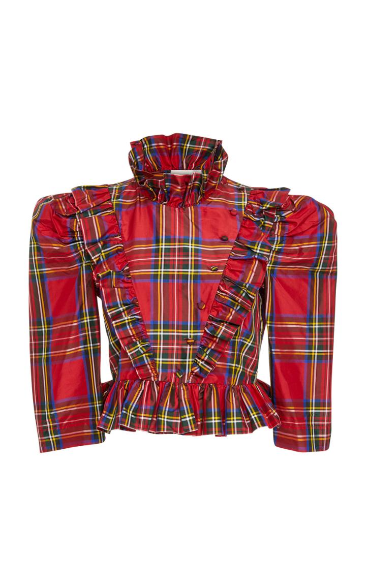 Isa Arfen Edith Ruffled Tartan Poplin Top