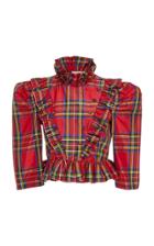 Isa Arfen Edith Ruffled Tartan Poplin Top