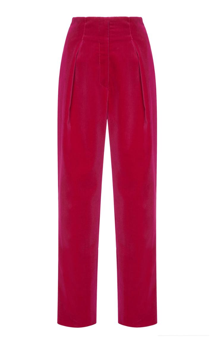 Costarellos Front Pleated Velvet Trouser