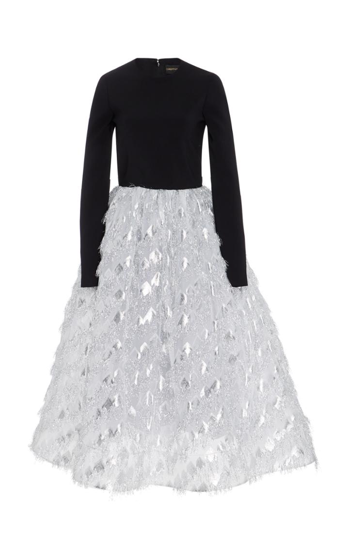 Christian Siriano Fringe Tea Length Dress