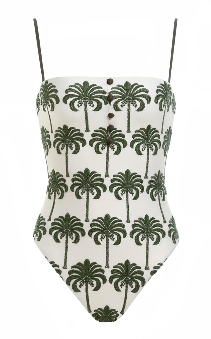 Moda Operandi Agua By Agua Bendita Durazno Cocora-hand Embroidered One-piece Swimsui