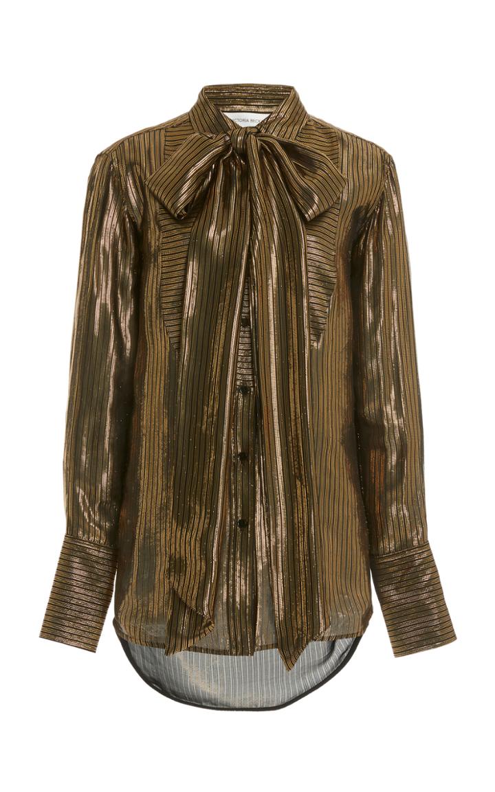 Moda Operandi Victoria Beckham Bib-front Metallic-striped Tie-neck Shirt