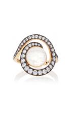 Noor Fares Planet Spiral Ring In Yellow Gold With Rainbow Moonstone & Diamonds