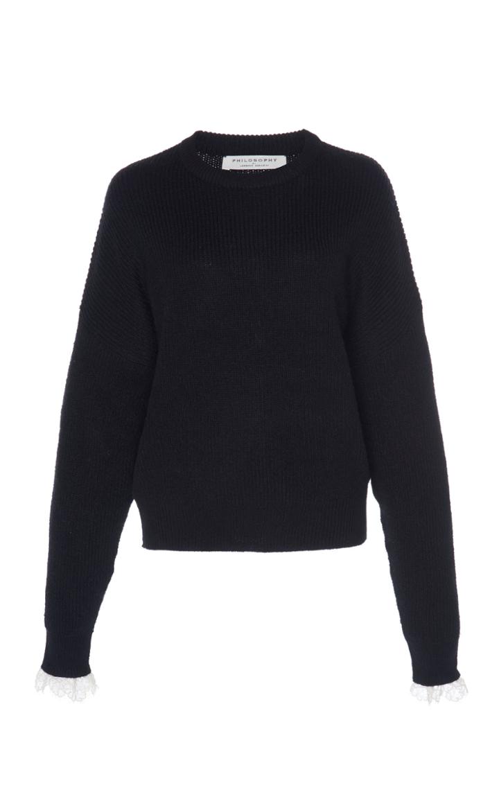 Philosophy Di Lorenzo Serafini Lace-trimmed Crew Neck Sweater