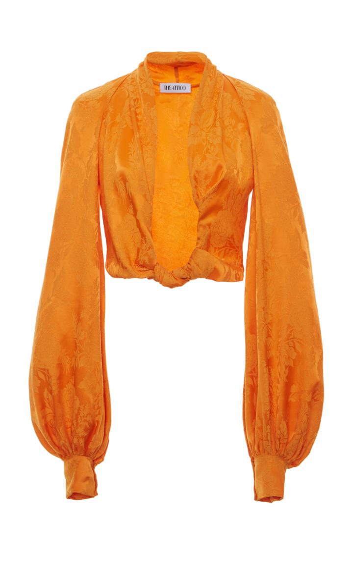 The Attico Knotted Cropped Satin-jacquard Blouse