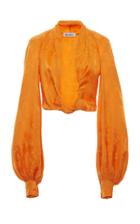 The Attico Knotted Cropped Satin-jacquard Blouse