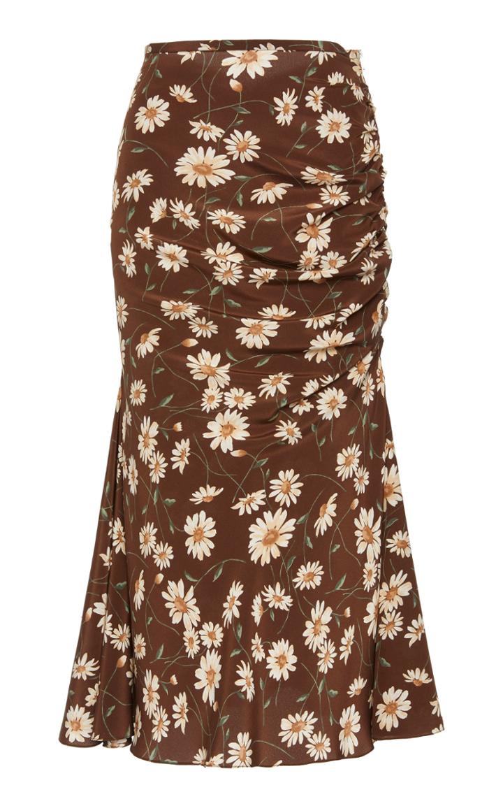 Michael Kors Collection Ruched Printed Silk Skirt