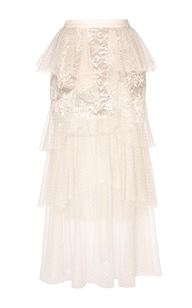 Elie Saab Tiered Tulle And Lace Skirt