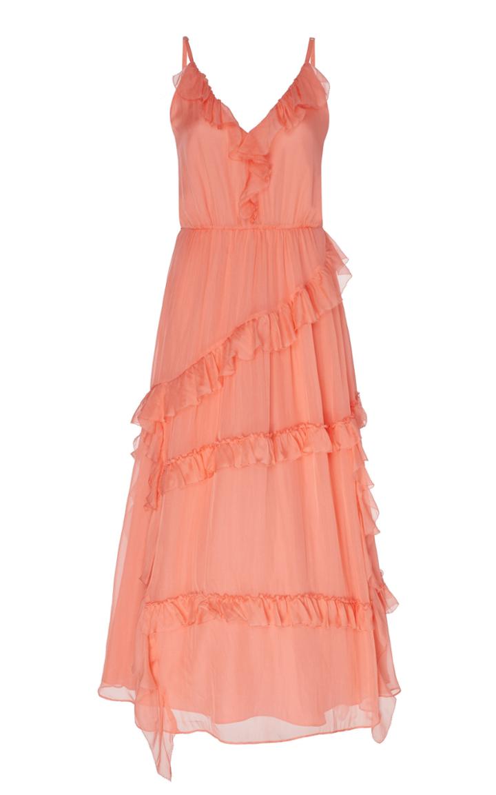 Moda Operandi Temperley London Lovebird Ruffled Satin Midi Dress Size: 6